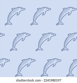 Vector seamless color pattern with dolphins.