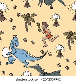Vector seamless color repeating pattern with dinosaurs in cartoon style. Childish  pattern . Hand drawn children's pattern for fashion clothes, shirt, fabric Vector stock illustration in trendy