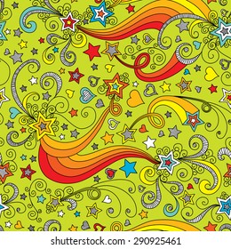vector seamless color star pattern of spirals, swirls, doodles