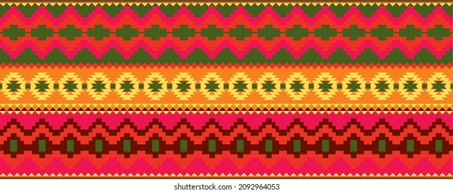 Vector seamless colored border ornament. Native American tribes frame.
