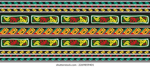 Vector seamless colored border ornament. Native American tribes framework.
