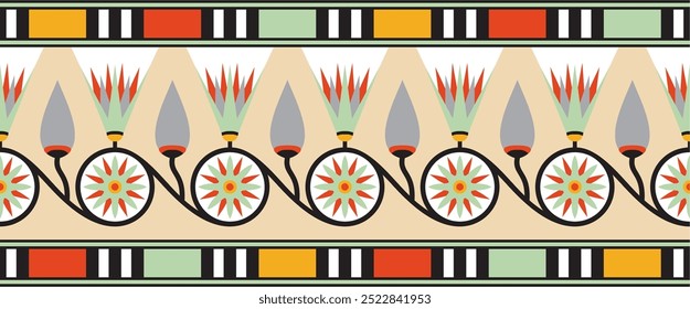 Vector seamless colored Egyptian ornament. Endless border, ancient Egypt frame.
