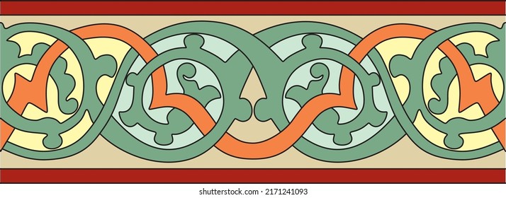 Vector seamless colored gold arabic national ornament, border, frame. Endless vegetablePattern of eastern peoples of Asia, Africa, Persia, Iran, Iraq.