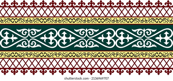 
Vector seamless colored Kazakh national ornament, border, frame. Endless
Pattern of nomadic peoples of the great steppe, Kyrgyz, Mongol, Buryat, Kalmyk.