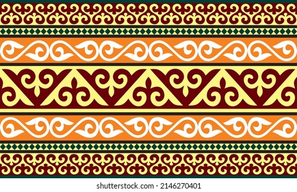 Vector seamless colored Kazakh national ornament, border, frame. EndlessPattern of nomadic peoples of the great steppe, Kyrgyz, Mongol, Buryat, Kalmyk.