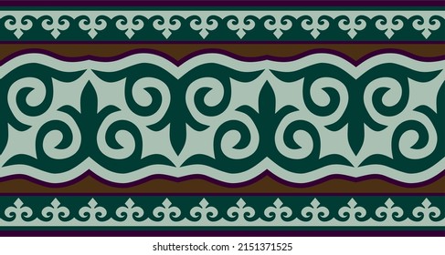 Vector seamless colored Kazakh national ornament, border, frame. EndlessPattern of nomadic peoples of the great steppe, Kyrgyz, Mongol, Buryat, Kalmyk.