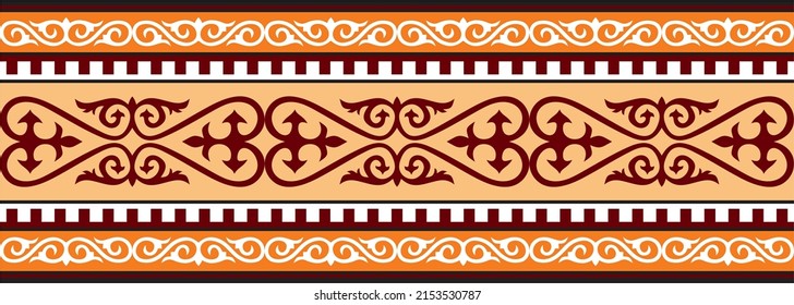 Vector seamless colored Kazakh national ornament, border, frame. EndlessPattern of nomadic peoples of the great steppe, Kyrgyz, Mongol, Buryat, Kalmyk.