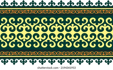 Vector seamless colored Kazakh national ornament, border, frame. EndlessPattern of nomadic peoples of the great steppe, Kyrgyz, Mongol, Buryat, Kalmyk.