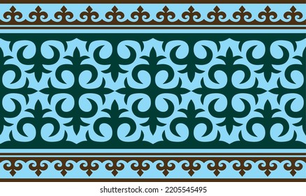 Vector seamless colored Kazakh national ornament, border, frame. EndlessPattern of nomadic peoples of the great steppe, Kyrgyz, Mongol, Buryat, Kalmyk.