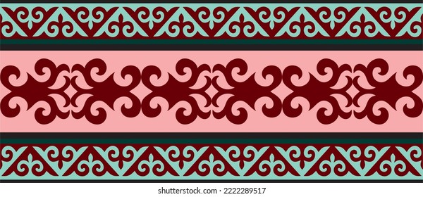 Vector seamless colored Kazakh national ornament, border, frame. EndlessPattern of nomadic peoples of the great steppe, Kyrgyz, Mongol, Buryat, Kalmyk.