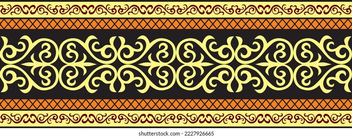 Vector seamless colored Kazakh national ornament, border, frame. EndlessPattern of nomadic peoples of the great steppe, Kyrgyz, Mongol, Buryat, Kalmyk.