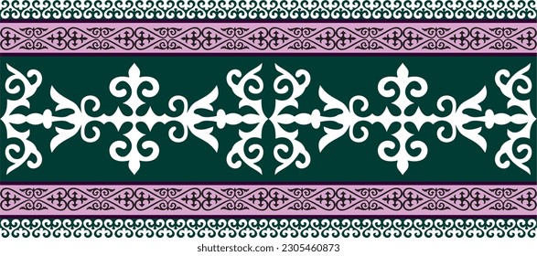 Vector seamless colored Kazakh national ornament, border, frame. EndlessPattern of nomadic peoples of the great steppe, Kyrgyz, Mongol, Buryat, Kalmyk.