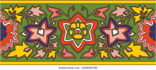 Vector seamless colored national Indian ornament. Endless ethnic pattern of Indian civilization.
