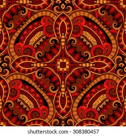 Vector Seamless Colored Ornate Pattern. Hand Drawn Mandala Texture, Vintage Indian Style