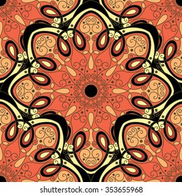 Vector Seamless Colored Ornate Pattern. Hand Drawn Mandala Texture, Vintage Indian Style
