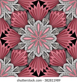 Vector Seamless Colored Ornate Pattern. Hand Drawn Mandala Texture, Vintage Indian Style