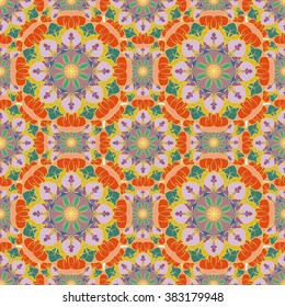 Vector Seamless Colored Ornate Pattern. Hand Drawn Mandala Texture, Vintage Indian Style