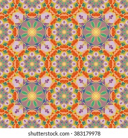 Vector Seamless Colored Ornate Pattern. Hand Drawn Mandala Texture, Vintage Indian Style