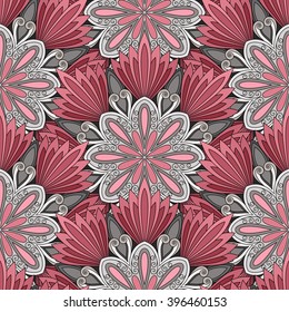 Vector Seamless Colored Ornate Pattern. Hand Drawn Mandala Texture, Vintage Indian Style