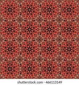 Vector Seamless Colored Ornate Pattern. Hand Drawn Mandala Texture, Vintage Indian Style.