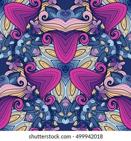 Vector Seamless Colored Ornate Pattern. Hand Drawn Mandala Texture, Vintage Indian Style