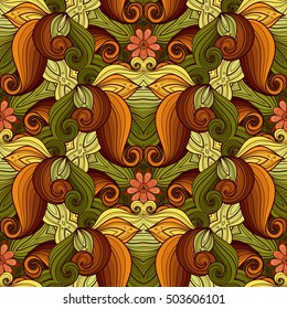 Vector Seamless Colored Ornate Pattern. Hand Drawn Mandala Texture, Vintage Indian Style