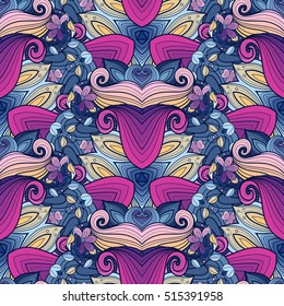 Vector Seamless Colored Ornate Pattern. Hand Drawn Mandala Texture, Vintage Indian Style