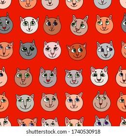 vector seamless colored pattern background with cats fabric print