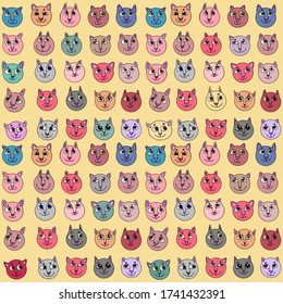 vector seamless colored pattern background with cats fabric print