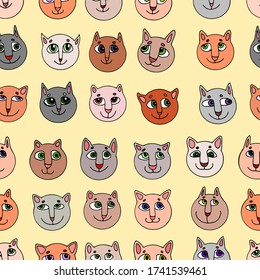 vector seamless colored pattern background with cats fabric print