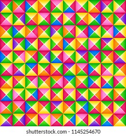 Vector seamless colorful 3d geometric pattern from square blocks. Origami style. Paper art. Fashion colored textile pattern, pattern for clothes, posters, modern backgrounds. Elements of constructor