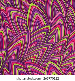 vector, seamless, colorful, abstract background. Lines create the illusion of movement. Psychedelic seashells.