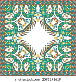 (Vector) Seamless Colorful Abstract Floral Scarf Print Design.