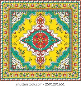 (Vector) Seamless Colorful Abstract Floral Scarf Print Design.