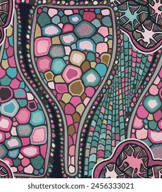 Vector seamless colorful abstract organic pattern. Abstract background in biological style. Macro image, plants, magnified under a microscope