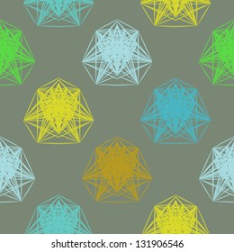 Vector seamless colorful background with geometric forms remaining of cosmic spaceships with organic colors but sharp angles. Hipster pattern for website background, textile, music CD cover