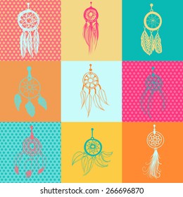 Vector seamless colorful background texture with dreamcatchers