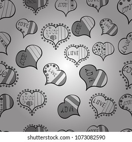 Vector. Seamless colorful boho pop art style. Nice hearts love on white, gray, black colors on cute background. Summer style illustration with cute elements. Ideal for greeting card, label, tag, etc.