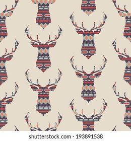 Vector seamless colorful decorative ethnic pattern with deer