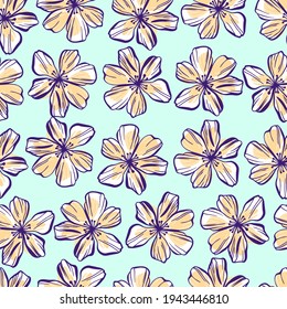 Vector seamless colorful design pattern botanical cute flowers in pastel tones on light turquoise background. Cute circle frame on a white background. Perfect for textiles, wrapping paper, wallpaper
