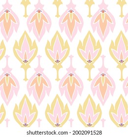 Vector seamless colorful design pattern botanical cute spring herbs and flowers in pastel tones. Cute circle frame on a white background. Perfect for textiles, wrapping paper, wallpaper