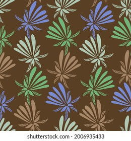 Vector seamless colorful design pattern botanical cute spring herbs and flowers on dark background. Cute circle frame on a white background. Perfect for textiles, wrapping paper, wallpaper