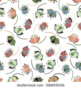 Vector seamless colorful design pattern botanical cute spring herbs and flowers in pastel tones. Cute circle frame on a white background. Perfect for textiles, wrapping paper, wallpaper