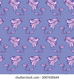 Vector seamless colorful design pattern botanical cute spring herbs and flowers in pastel purple tones. Cute circle frame on a white background. Perfect for textiles, wrapping paper, wallpaper