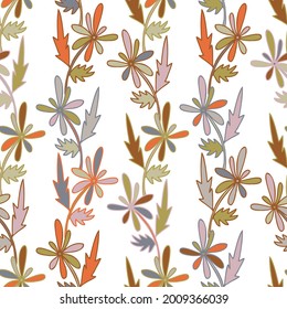 Vector seamless colorful design pattern botanical cute spring herbs and flowers in pastel tones. Cute circle frame on a white background. Perfect for textiles, wrapping paper, wallpaper
