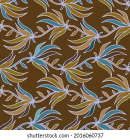 Vector seamless colorful design pattern botanical cute spring herbs and flowers in brown tones. Cute circle frame on a white background. Perfect for textiles, wrapping paper, wallpaper