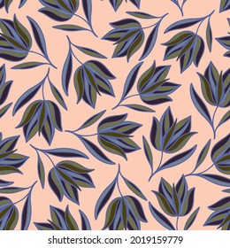 Vector seamless colorful design pattern of blue botanical flowers on pastel pink background. Cute circle frame on a white background. Perfect for textiles, wrapping paper, wallpaper