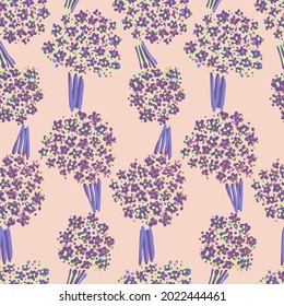Vector seamless colorful design pattern botanical cute spring herbs and flowers in pastel pink tones. Cute circle frame on a white background. Perfect for textiles, wrapping paper, wallpaper