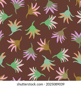 Vektor nahtlose farbige Muster botanische süße Frühlingskräuter und Blumen in Pastelltönen auf Braun. Cute Circle Frame auf weißem Hintergrund. Perfekt für Textilien, Wickelpapier, Tapete
