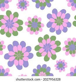 Vector seamless colorful design pattern botanical cute spring herbs and flowers in pastel tones. Cute circle frame on a white background. Perfect for textiles, wrapping paper, wallpaper